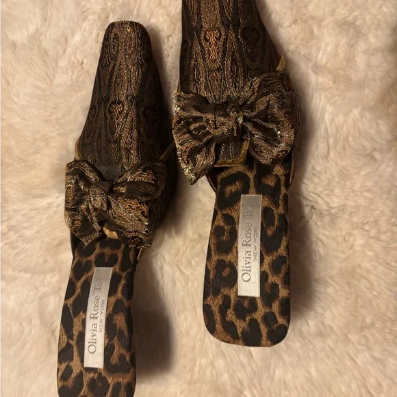 Olivia Rose Tal Brown and Tan Mules with Bow Detail - Picture 1 of 5